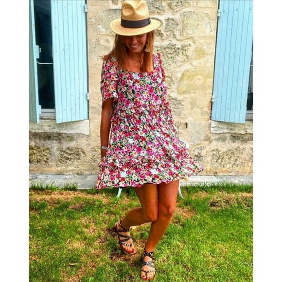 💕SEZANE💕 Coline Dress ~ Abstract Multi-Color Floral Print Size EU 40 - Picture 4 of 16